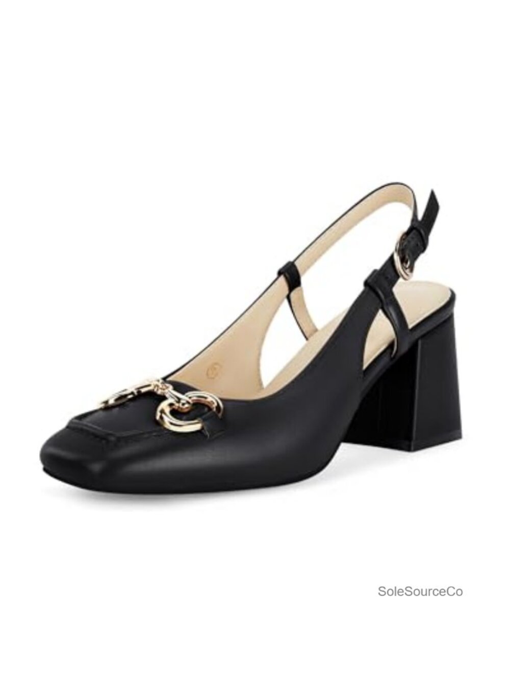 Womens Slingback Block Heels Closed Square Toe Dress Work Shoes Slip On Buckle